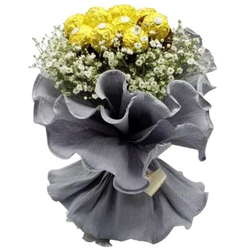 Ramo de flores con chocolate rocher gris